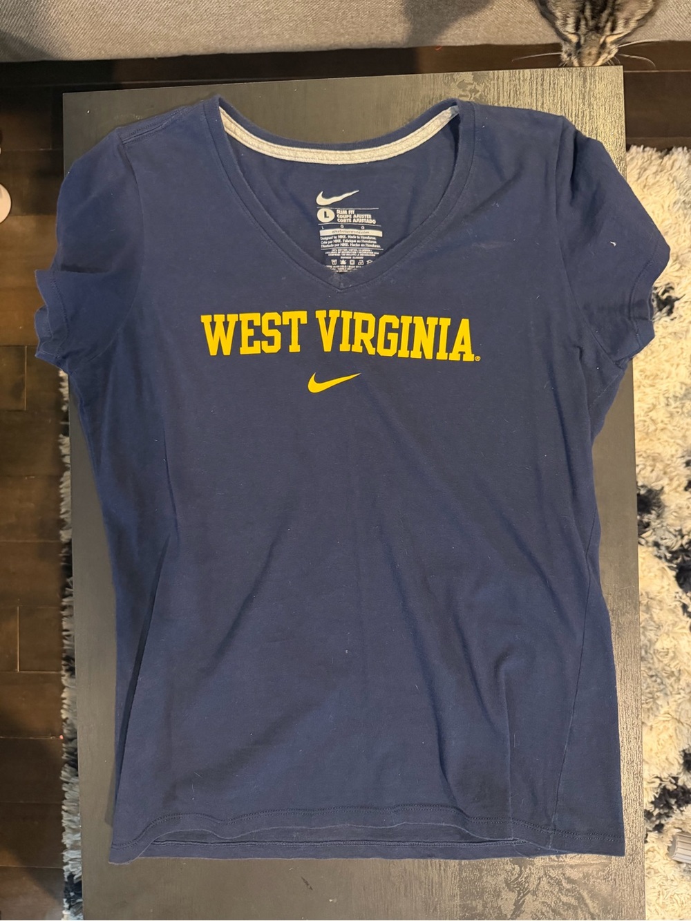 Nike Navy West Virginia V-Neck Tee with Yellow Logo